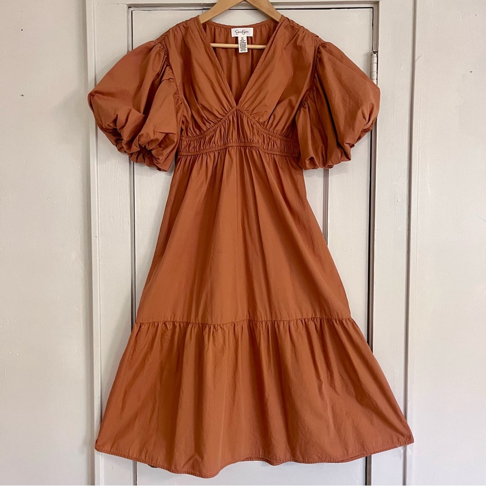 Balloon Sleeve, V-Neck, Empire Waist, Midi Dress